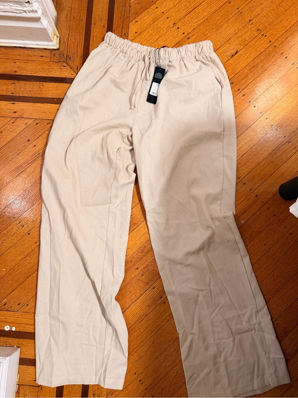 Fashion Nova Cream Wide Leg Drawstring Pants